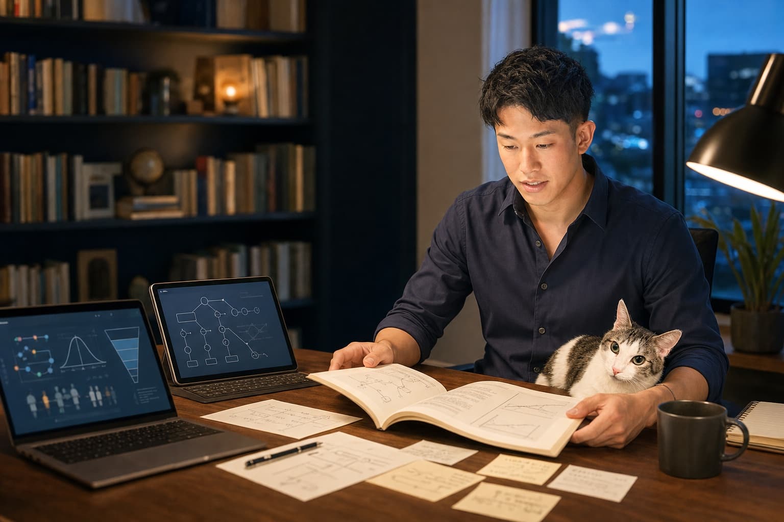 愛猫のそばで本とデータを読み解き、事業の選択肢を考える沢坂弘樹
