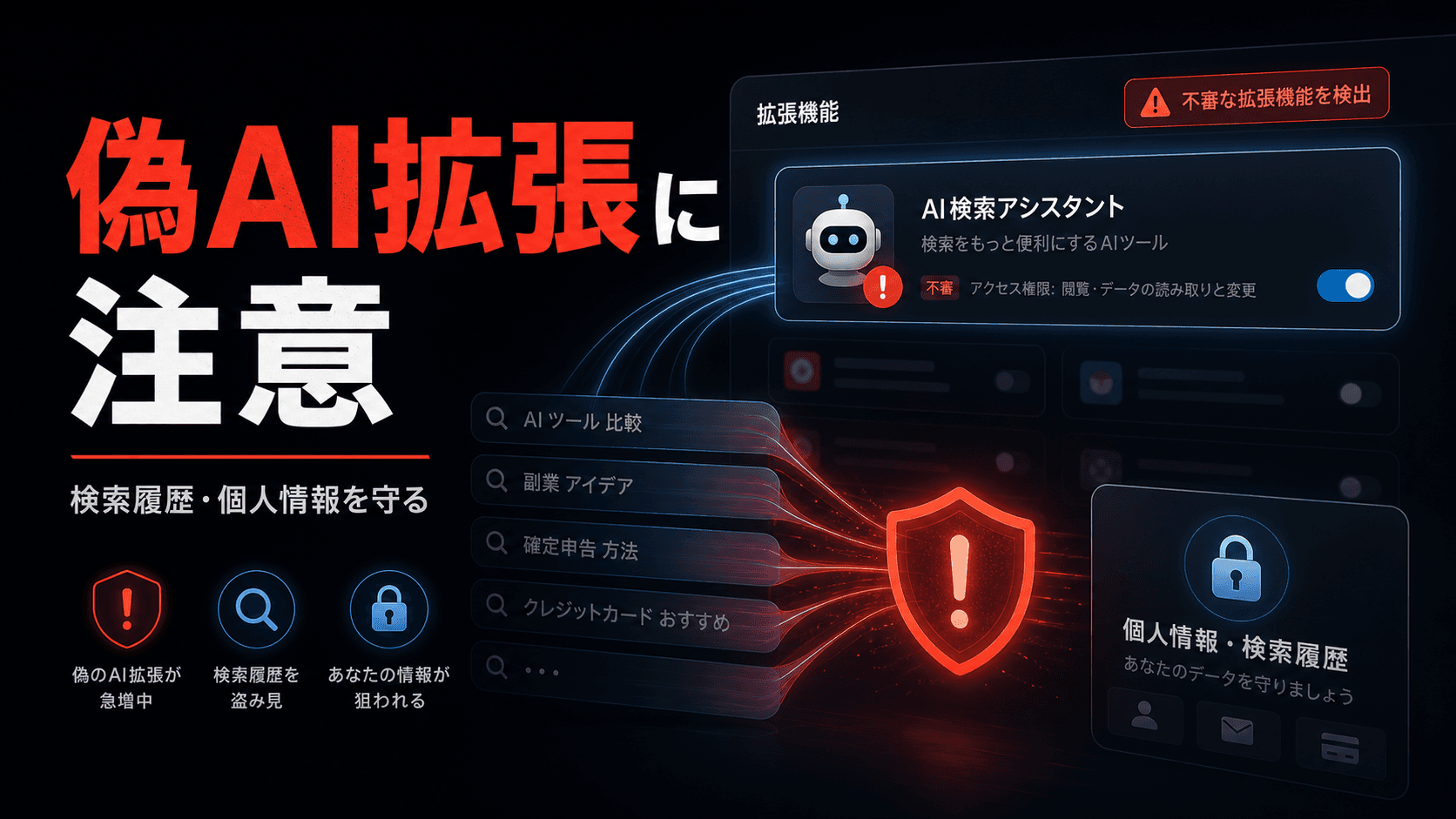 偽AI拡張機能に注意。検索履歴や個人情報が狙われる のサムネイル